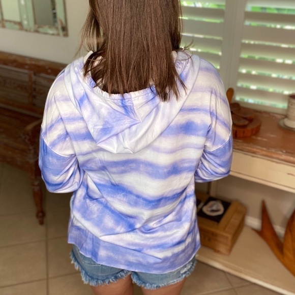 Tie Dye Drawstring Hoodie Indigo Blue 2820 - Picture 2 of 6